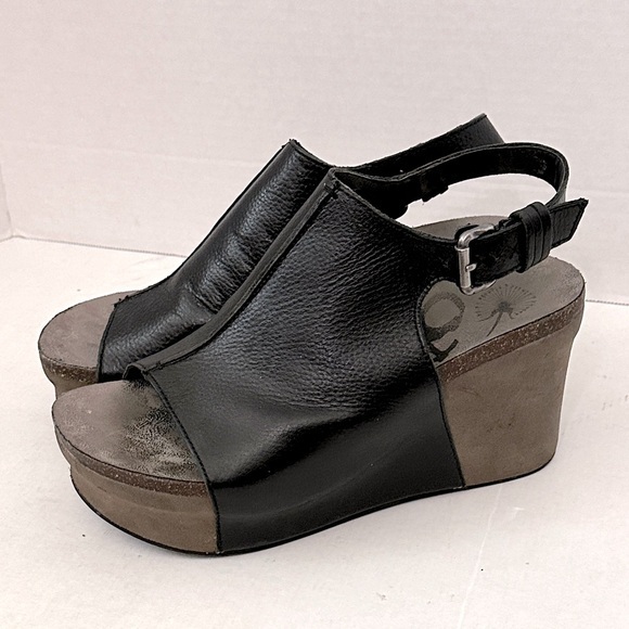 Otbt Jaunt Black Leather Wedge Sandals 8.5